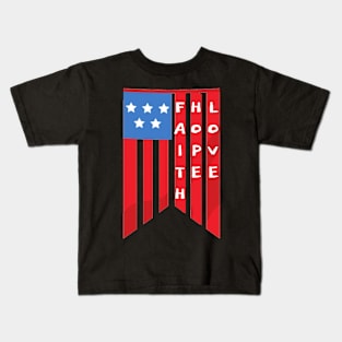 American Flag Faith Hope love Patriotic 4th of july Gifts for Christians Kids T-Shirt